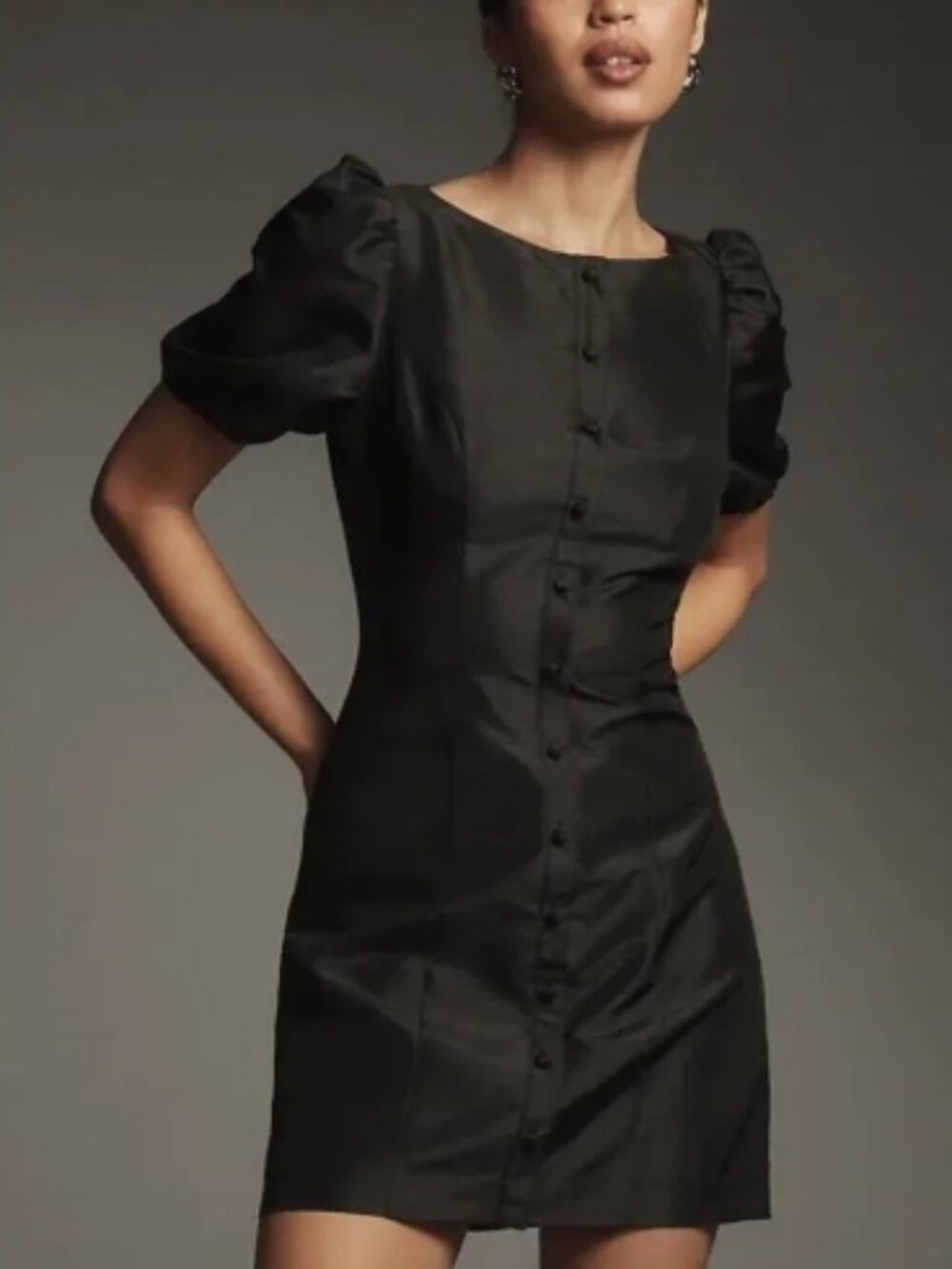 Hutch Puff Sleeve Boat-Neck Mini Dress, Black, Size XS